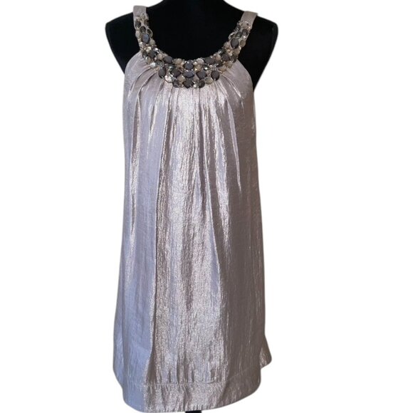 Alexia Admor Vintage Champagne Jeweled Collar Shift Dress Size Large - Picture 16 of 16